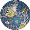 8' Blue Round Floral Power Loom Area Rug