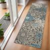 6' Blue And Gray Floral Power Loom Runner Rug