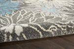6' Blue And Gray Floral Power Loom Runner Rug