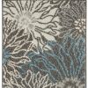 6' Blue And Gray Floral Power Loom Runner Rug