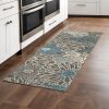 8' Blue And Gray Floral Power Loom Runner Rug