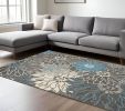 8' X 10' Blue And Gray Floral Power Loom Area Rug