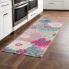 8' Gray Floral Dhurrie Runner Rug