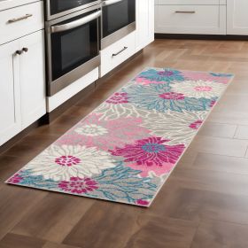 8' Gray Floral Dhurrie Runner Rug