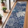6' Blue And Ivory Floral Dhurrie Runner Rug