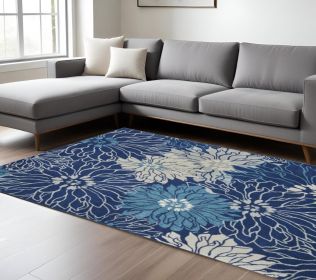 8' X 10' Blue And Ivory Floral Power Loom Area Rug