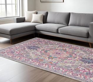 8' X 10' Pink And Gray Power Loom Area Rug