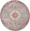 5' Gray and Pink Round Medallion Power Loom Area Rug