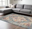 7' X 10' Blue And Ivory Power Loom Area Rug