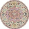 5' Pink And Ivory Round Southwestern Dhurrie Area Rug