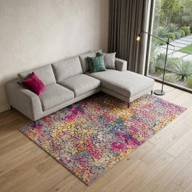 7' X 10' Pink And Ivory Coral Power Loom Area Rug
