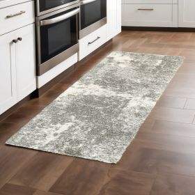 2' X 8' Gray And Ivory Distressed Abstract Runner Rug