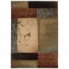 7' X 10' Beige And Brown Floral Block Pattern Area Rug