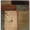 7' X 10' Beige And Brown Floral Block Pattern Area Rug