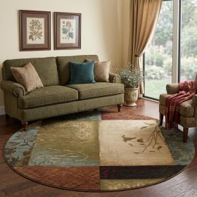 8ï¿½ï¿½ï¿½ Round Beige And Brown Floral Block Pattern Area Rug
