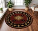 8ï¿½ï¿½ï¿½ Round Red And Beige Ikat Pattern Area Rug