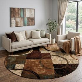 8ï¿½ï¿½ï¿½ Round Brown And Black Abstract Geometric Area Rug