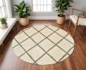 8ï¿½ï¿½ï¿½ Round Ivory And Gray Geometric Lattice Area Rug