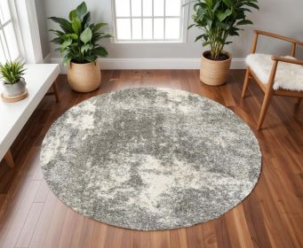 8ï¿½ï¿½ï¿½ Round Gray And Ivory Geometric Pattern Area Rug