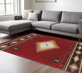10' X 13' Red And Beige Ikat Pattern Area Rug