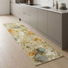8' Runner Gold and Ivory Power Loom Runner Rug