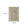 7' X 10' Beige And Gray Traditional Medallion Indoor Area Rug
