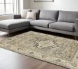 7' X 10' Beige And Gray Traditional Medallion Indoor Area Rug