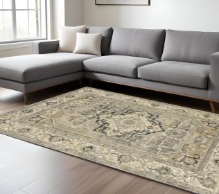 7' X 10' Beige And Gray Traditional Medallion Indoor Area Rug