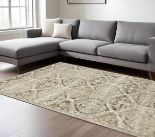 8' X 11' Ivory And Gray Floral Trellis Indoor Area Rug