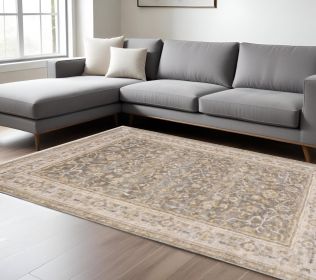 6' X 9' Beige Grey Machine Woven Oriental Indoor Arean Rug