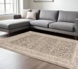 9' X 12' Beige Grey Machine Woven Oriental Indoor Arean Rug