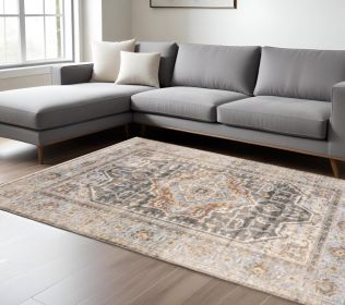 9' X 12' Grey Blue Machine Woven Medallion Indoor Area Rug