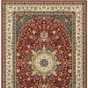 7' X 10' Red Ivory Machine Woven Oriental Indoor Area Rug