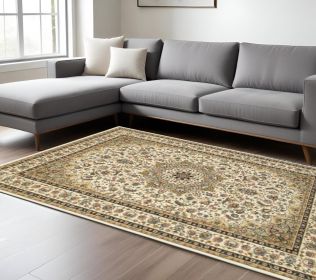 7' X 10' Ivory Beige Machine Woven Oriental Indoor Area Rug