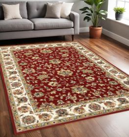 3' X 6' Red Ivory Machine Woven Floral Oriental Indoor Area Rug