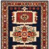 6' X 9' Blue Red Machine Woven Medallions Indoor Area Rug