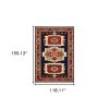 9' X 12' Blue Red Machine Woven Medallions Indoor Area Rug