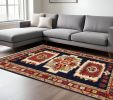 9' X 12' Blue Red Machine Woven Medallions Indoor Area Rug