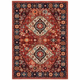 2' X 3' Red Blue Machine Woven Oriental Indoor Area Rug