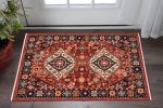 3' X 5' Red Blue Machine Woven Oriental Indoor Area Rug