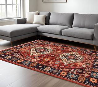 7' X 10' Red Blue Machine Woven Oriental Indoor Area Rug