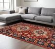 9' X 12' Red Blue Machine Woven Oriental Indoor Area Rug