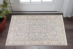 3' X 5' Blue Ivory Machine Woven Floral Oriental Indoor Area Rug