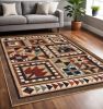 5' X 7' Brown And Red Ikat Patchwork Area Rug