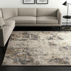 5' X 8' Ivory And Beige Abstract Diamonds Area Rug