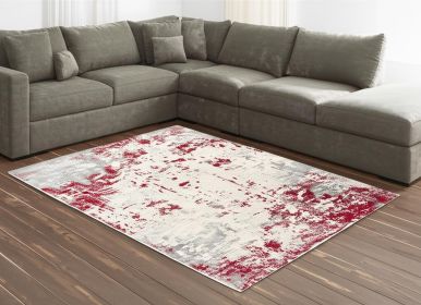 8' X 10' Red Abstract Dhurrie Area Rug