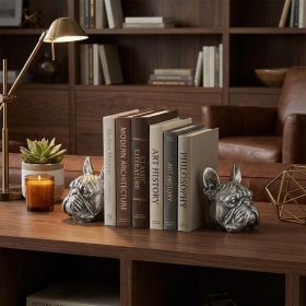 Antiqued Silver Pug Shaped Bookends