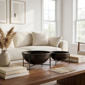 Set Of Two Metal Bowls With Stands