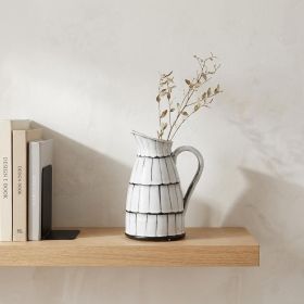 10" White And Black Artisan Glaze Ceramic Pitcher