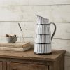 13" White And Black Artisan Glaze Ceramic Pitcher
